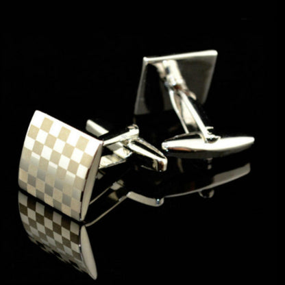 Classic Square Checkered Cuff Link 18Ct Gold Plated Men'S Formal Gift Cufflinks