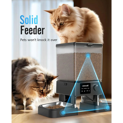 Automatic Cat and Dog Feeder with 5L Capacity, Wi-Fi Connectivity, and APP Control - PFD-002 PRO Double Bowl Dispenser for Two Cats or Small Dogs, Includes Desiccant Bag - Black