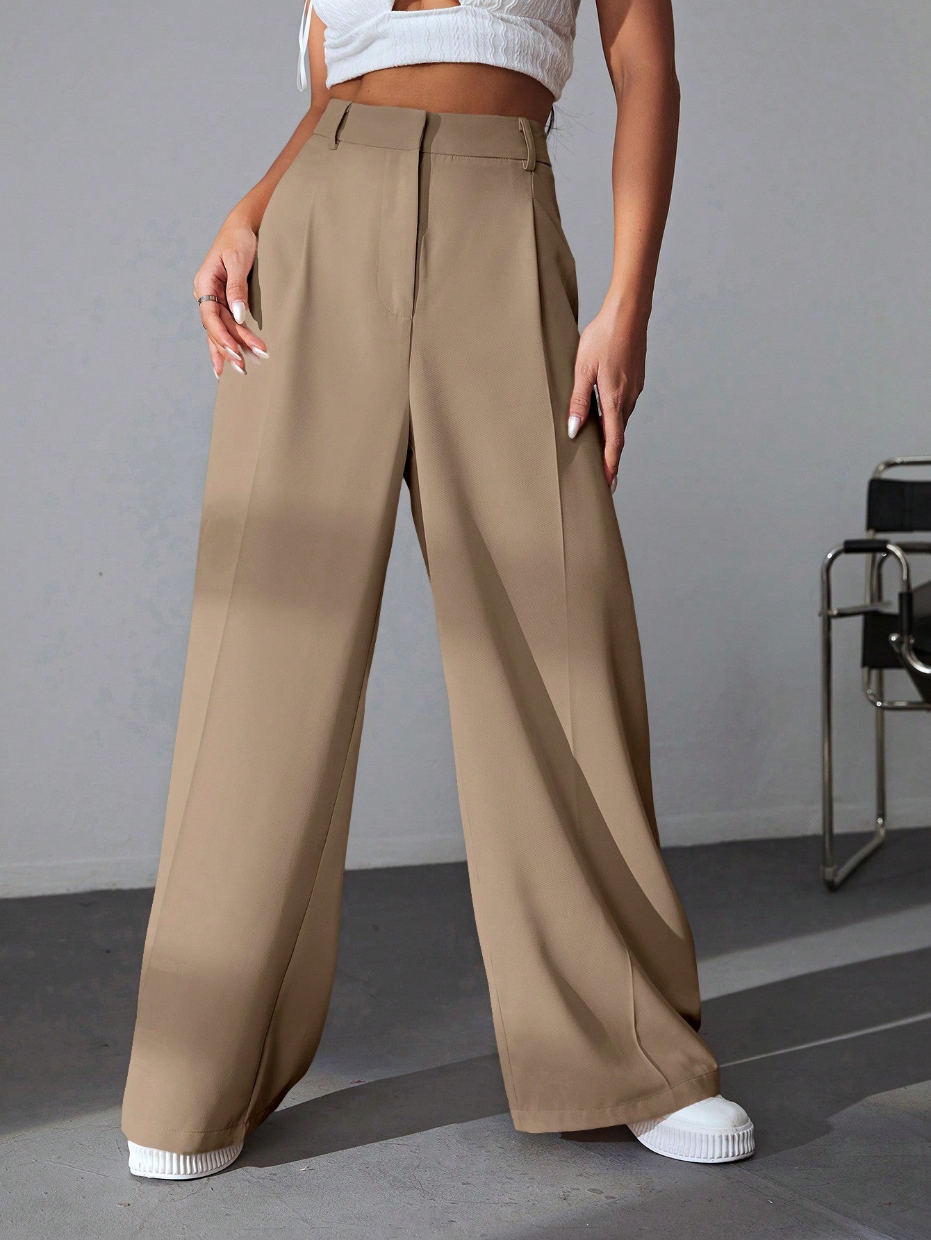 Minimalana Casual Versatile Solid Color High Waisted Wide Leg Pants