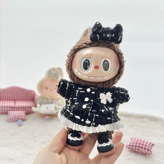 High-Fashion V1 V2  Labubu High End Luxury Chane Set 15cm 17cm Classic Grid Style Dress Set Fashion Clothes Replacement