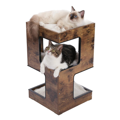 23-Inch Modern Indoor Cat Tree Tower with Free Toy, Scratching Pad, and Removable Soft Mats - Brown Cat Condo