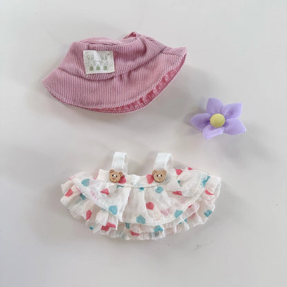 For 17cm labubu doll clothes wrinkled skirt flower hairpin set fisherman hat labubu clothes ropa labubu
