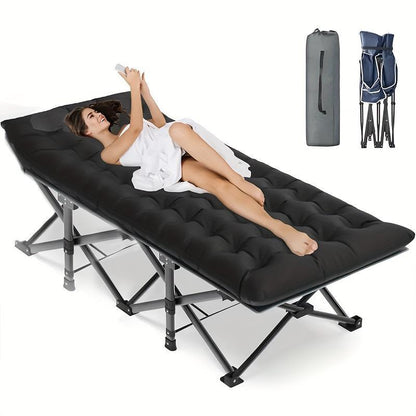 Black Heavy Duty Foldable Camp Cot With Storage Bag - Portable For Travel, Home Office & RV Trips