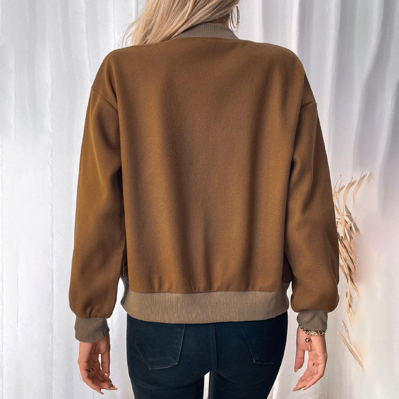 Women's Pocket Single-breasted Half-turtleneck Jacket