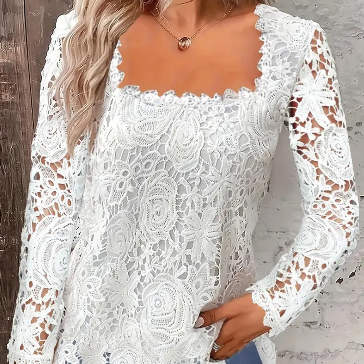 European And American Fashion Women's Wear Short-sleeved Lace Top Solid Color T-shirt