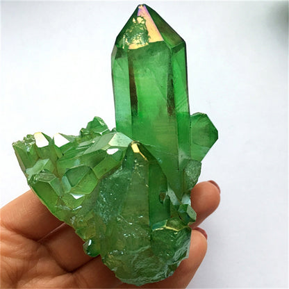 Natural cluster electric green crystal cluster backbone mineral standard seven color light purification demagnetization home decoration