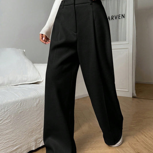 Minimalana Casual Versatile Solid Color High Waisted Wide Leg Pants