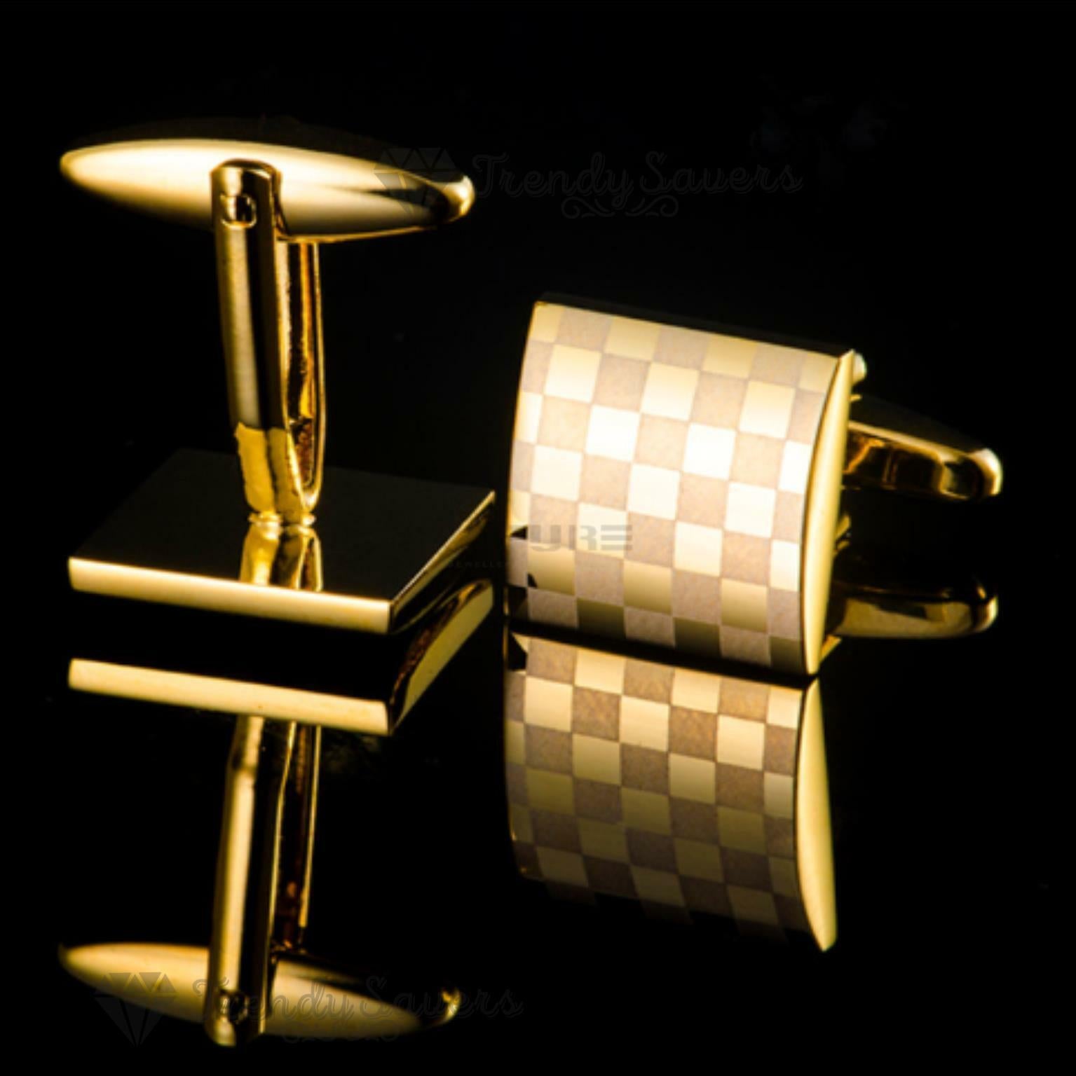 Classic Square Checkered Cuff Link 18Ct Gold Plated Men'S Formal Gift Cufflinks