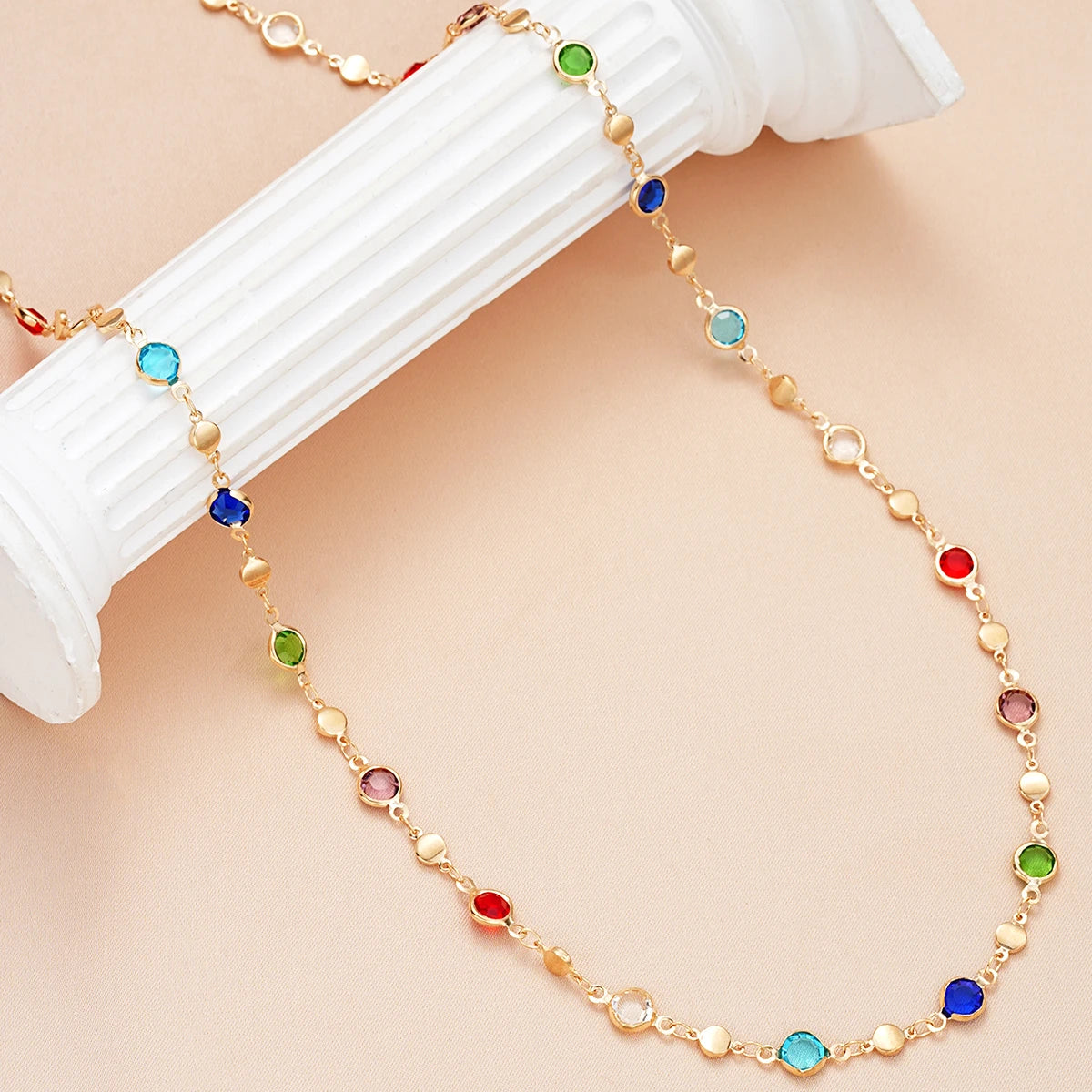 Bohemian Colorful Long Y-Shaped Necklace for Women Vintage Gold Color Metal Crystal Pendant Necklace Summer Holiday Jewelry Gift