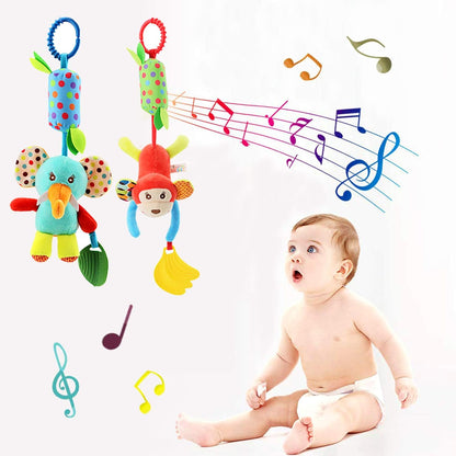 Baby Hanging Rattles Toys, Newborn Crib Toys Car Seat Stroller Toys for Infant, Colorful Animal Bell Soft Baby Sensory Rattles Toys with Teether for Babies Boys and Girls 3 6 9 to 12 Months(4 Pack)