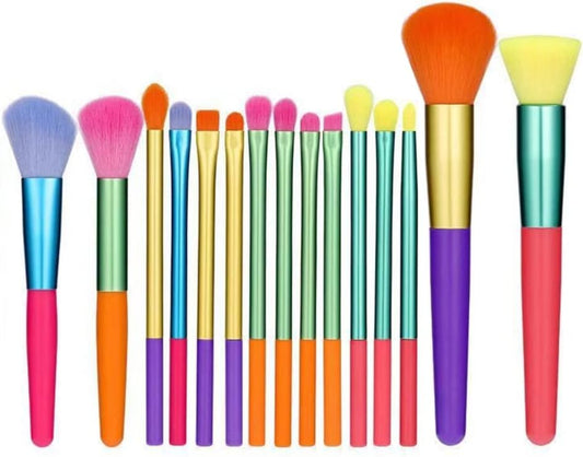 15 Pcs Colourful Makeup Brushes Set Professional Makeup Brush Premium Synthetic Bristles for Kabuki Foundation Blush Eyeshadow Concealers Eye Face Liquid Powder Cream Brushes Sets