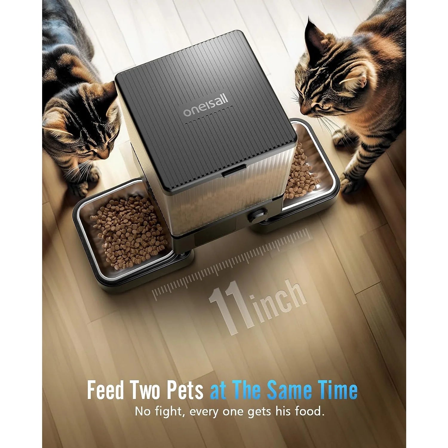 Automatic Cat and Dog Feeder with 5L Capacity, Wi-Fi Connectivity, and APP Control - PFD-002 PRO Double Bowl Dispenser for Two Cats or Small Dogs, Includes Desiccant Bag - Black