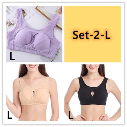 Plus Size Women Bra Ladies Cotton Quake-Proof Underwear Sleep Tops No Buckles Non Wire Lingerie With Removable Padded