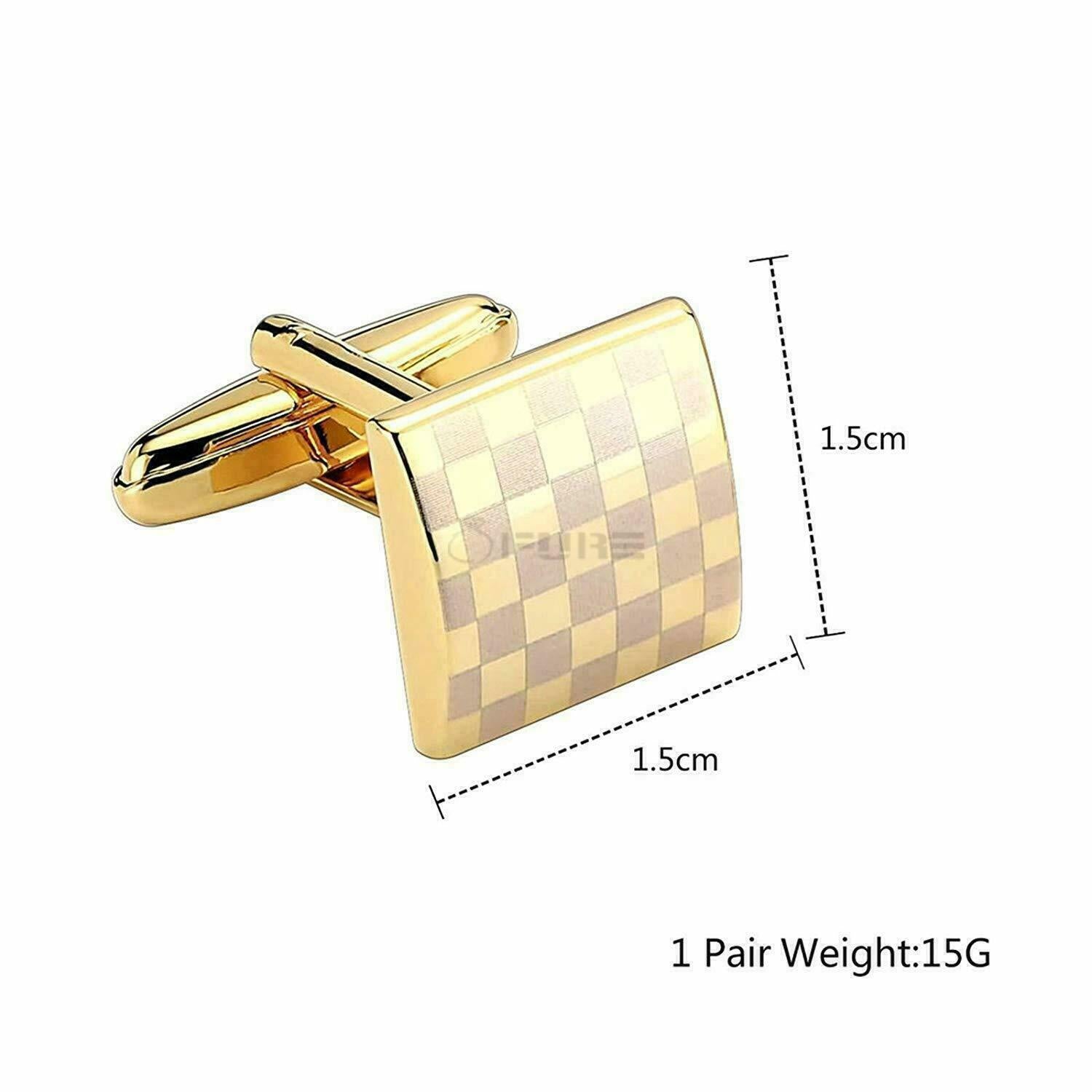 Classic Square Checkered Cuff Link 18Ct Gold Plated Men'S Formal Gift Cufflinks