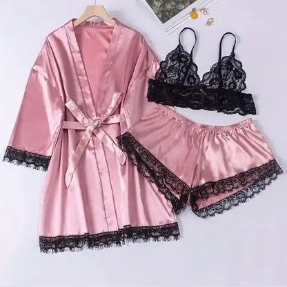 Women's Pajamas 3-piece Set Lace Chest Wrap Suspenders