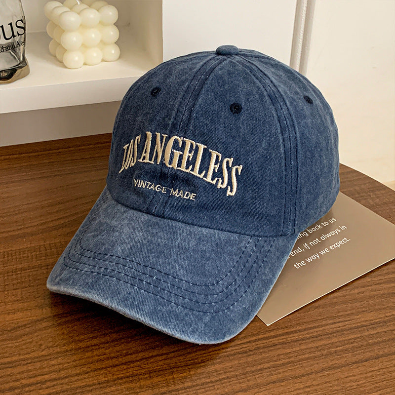 Washed Baseball Denim Letters Embroidered Peaked Cap