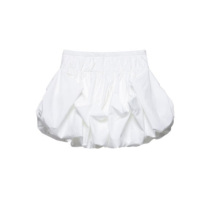 Elastic waist solid color short pleated puffy skirt half skirt