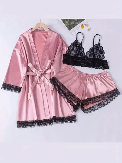 Women's Pajamas 3-piece Set Lace Chest Wrap Suspenders