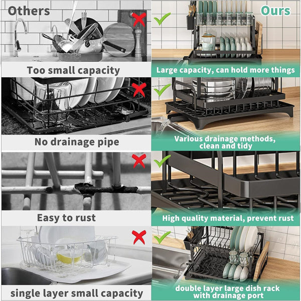 2nd Floor Large Kitchen Counter With Utensil Drying Rack, Equipped With Drainage Board, Prohibited From Sale On Temu Platform, Not Shipped On Weekends