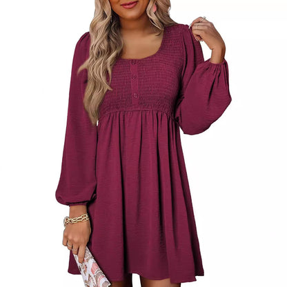 Long Sleeve High Waist A- Line Mini Dress