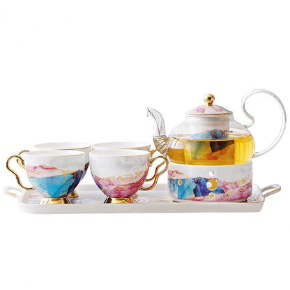 English Ceramic Glass Flower Tea Cup Set