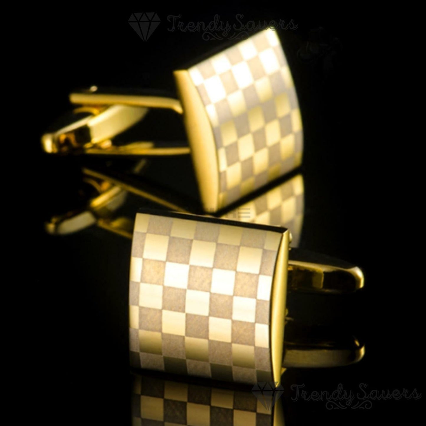 Classic Square Checkered Cuff Link 18Ct Gold Plated Men'S Formal Gift Cufflinks