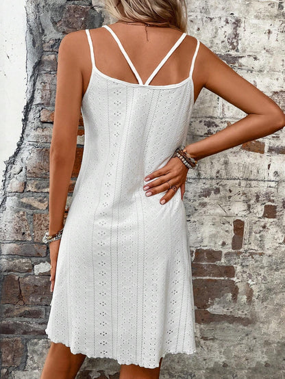 Solid Eyelet Embroidery Cami Dress