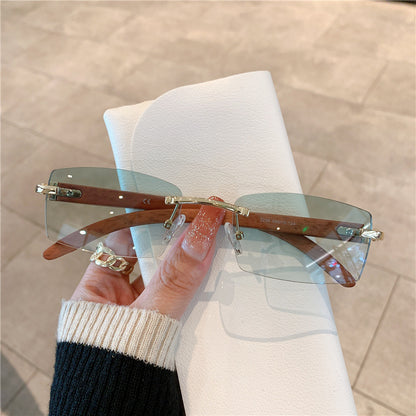 Fashion Sunglasses Frameless Wood Grain Glasses Leg Sunglasses