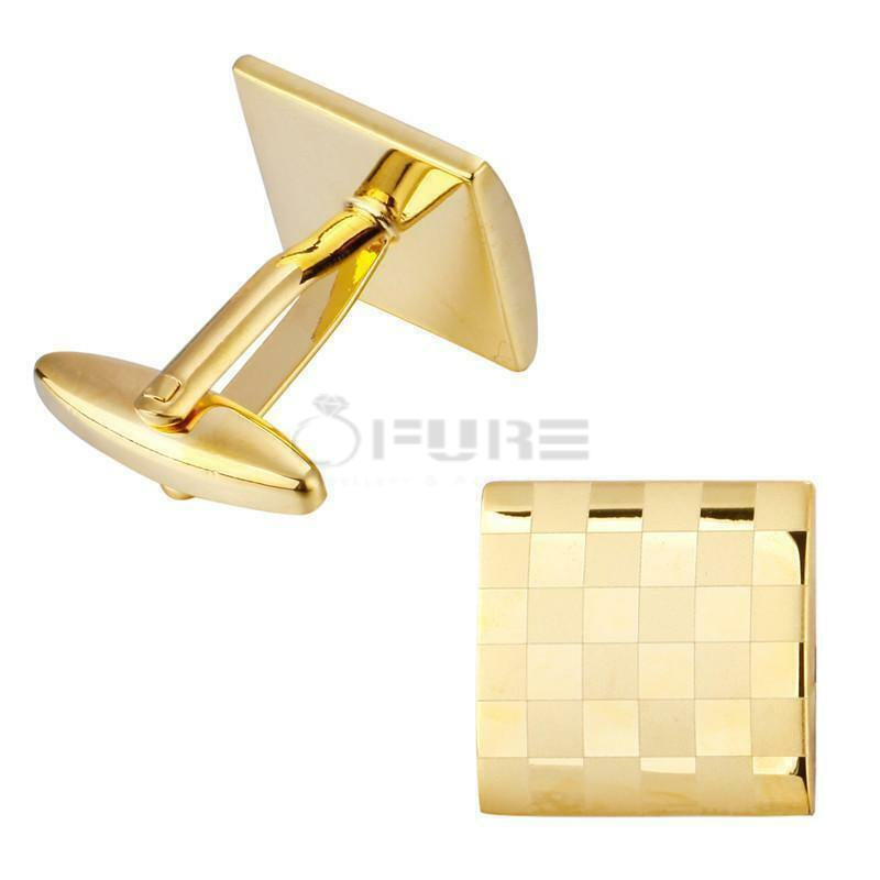 Classic Square Checkered Cuff Link 18Ct Gold Plated Men'S Formal Gift Cufflinks