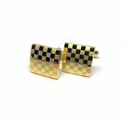 Classic Square Checkered Cuff Link 18Ct Gold Plated Men'S Formal Gift Cufflinks