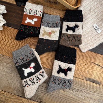 Cute Cartoon Puppy Stitching Wool Socks