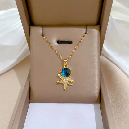 Exquisite Starry Sky Planet Light Necklace - Luxurious Stainless Steel Clavicle Chain with Stars And Moon Design for Versatile S