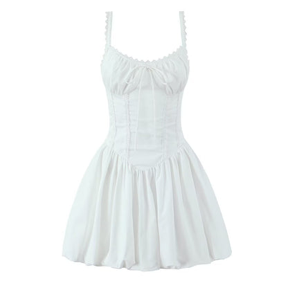 Lace Splicing Sling Lace-up Waist-controlled Dress