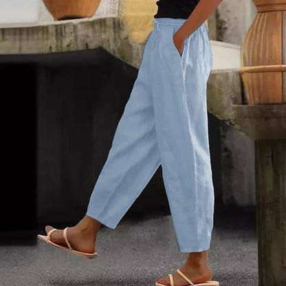 Spring And Autumn New Women's Cotton And Linen Solid Color Fashion Casual Daily Elasticated Slacks