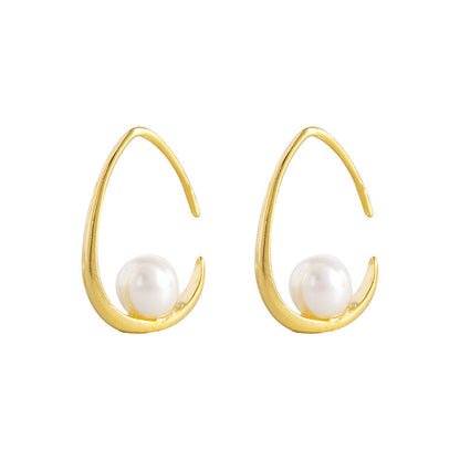 S925 Silver Pearl Hollow Ear Hook Minimalistic Water Drops Women's