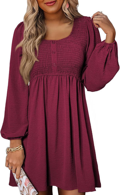 Long Sleeve High Waist A- Line Mini Dress