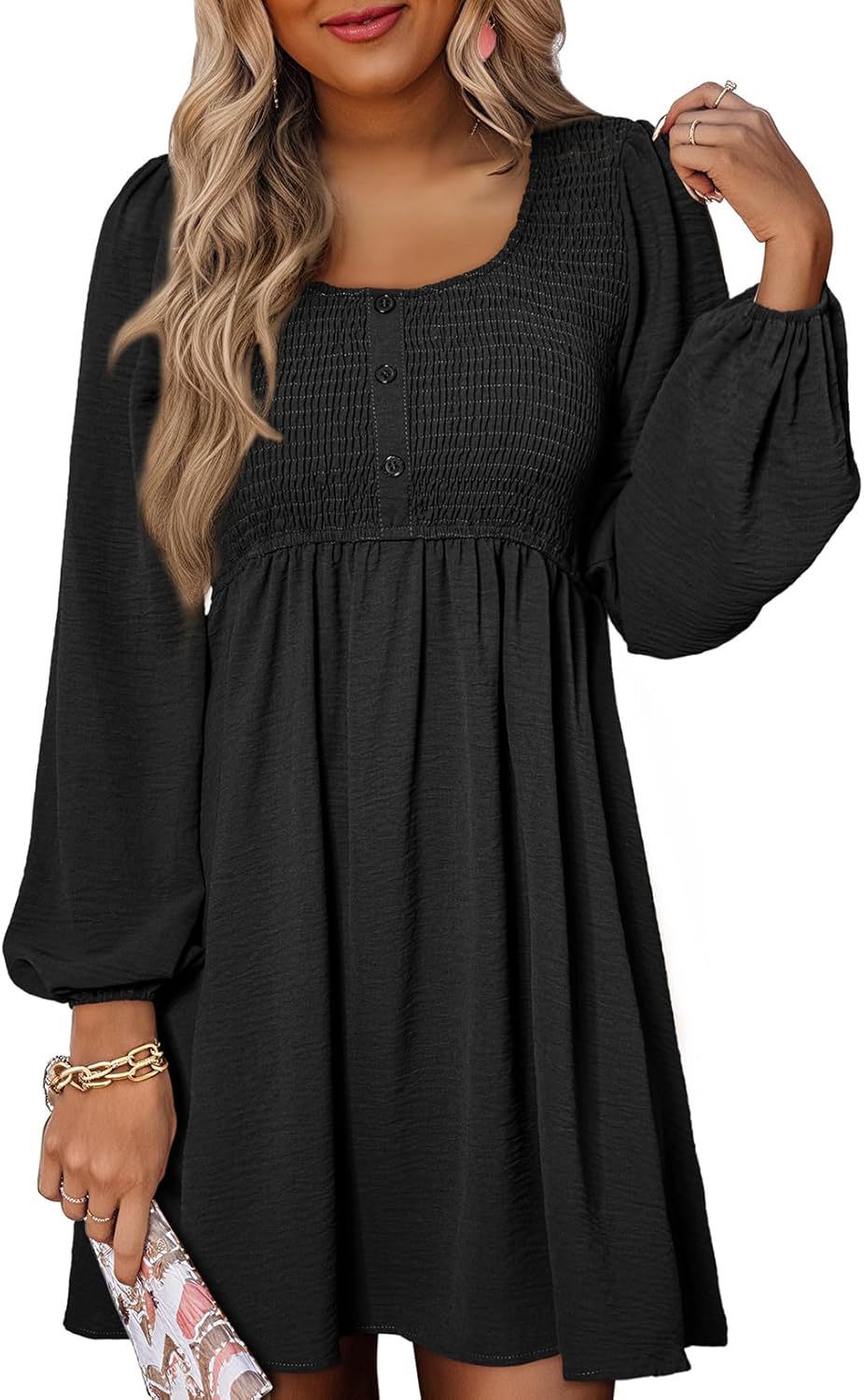 Long Sleeve High Waist A- Line Mini Dress