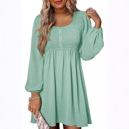 Long Sleeve High Waist A- Line Mini Dress