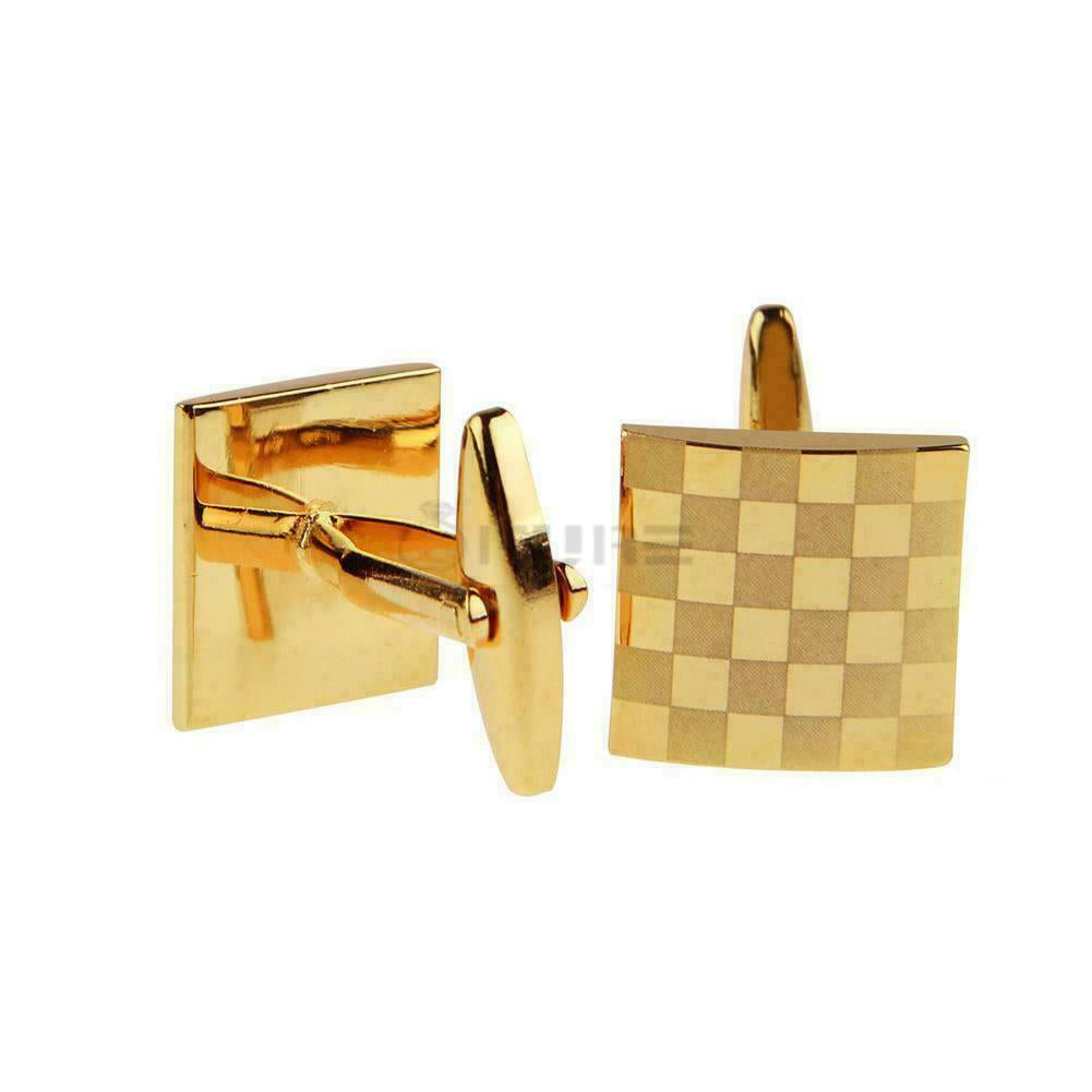 Classic Square Checkered Cuff Link 18Ct Gold Plated Men'S Formal Gift Cufflinks