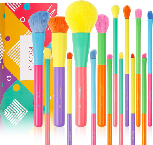 Makeup Brushes 15Pcs Colourful Makeup Brush Set Premium Gift Synthetic Kabuki Foundation Blending Face Powder Blush Concealers Eye Shadow Professional Make up Brush - Dream of Color