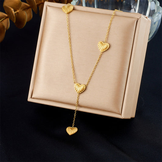 Fashion Simple Striped Heart Tassel Necklace