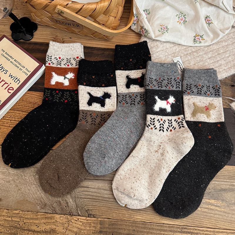 Cute Cartoon Puppy Stitching Wool Socks