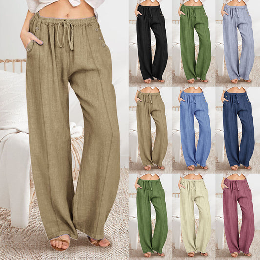 Loose Button Casual Wide-leg Trousers Women