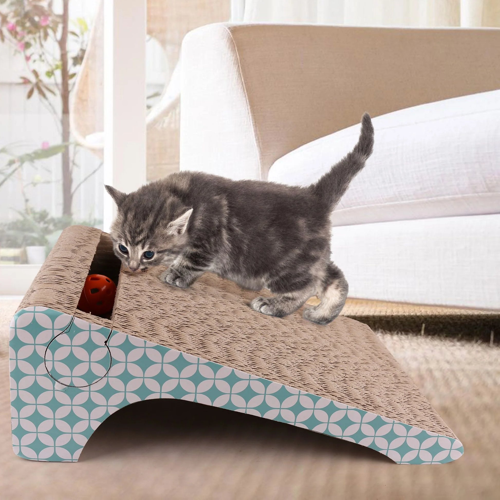 2-in-1 Removable Corrugated Cat Scratching Pad with Catnip and Ball