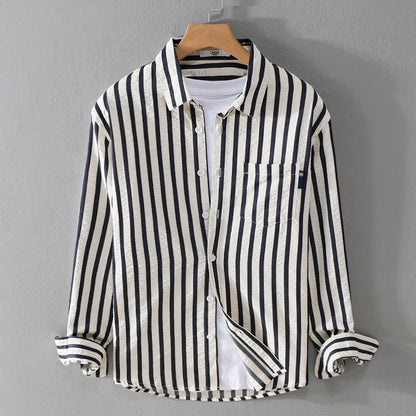 Men's Spring And Autumn Wear Striped Long Sleeve Shirt