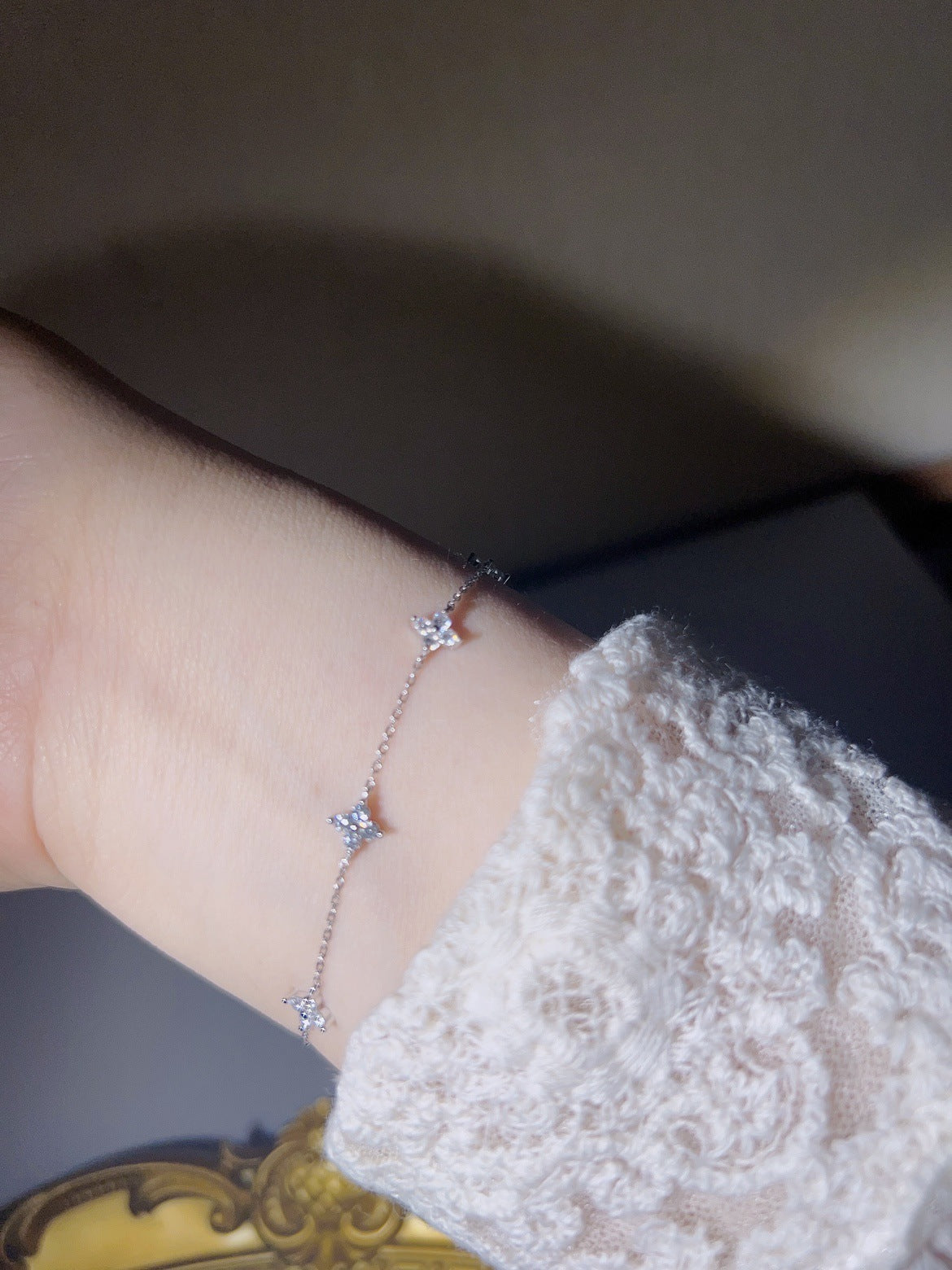 S925 Sterling Silver Clover Bracelet Female Simple Zircon