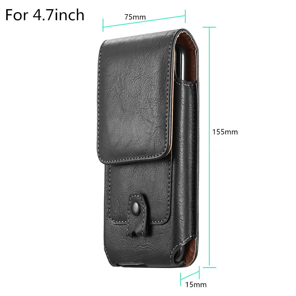 Universal Pouch Leather Phone Case For iPhone XS 11 Pro Max 6 7 8 Plus Waist Bag Magnetic Belt Clip Holster Cover for Redmi Note