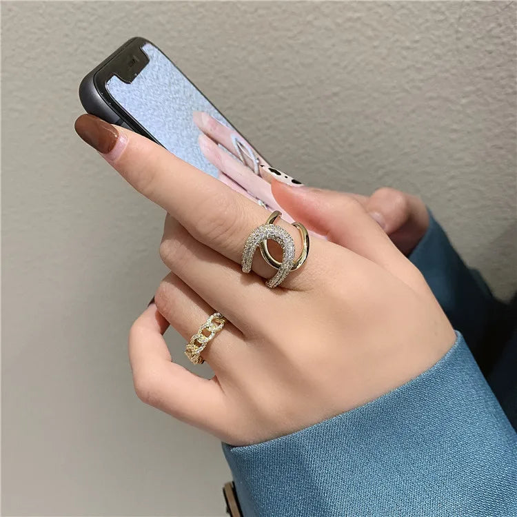 2020 New Metal Zircon Cross Gold Color Open Rings Fashion Korean Jewelry For Woman Luxury Wedding Party Girl's finger Unusual