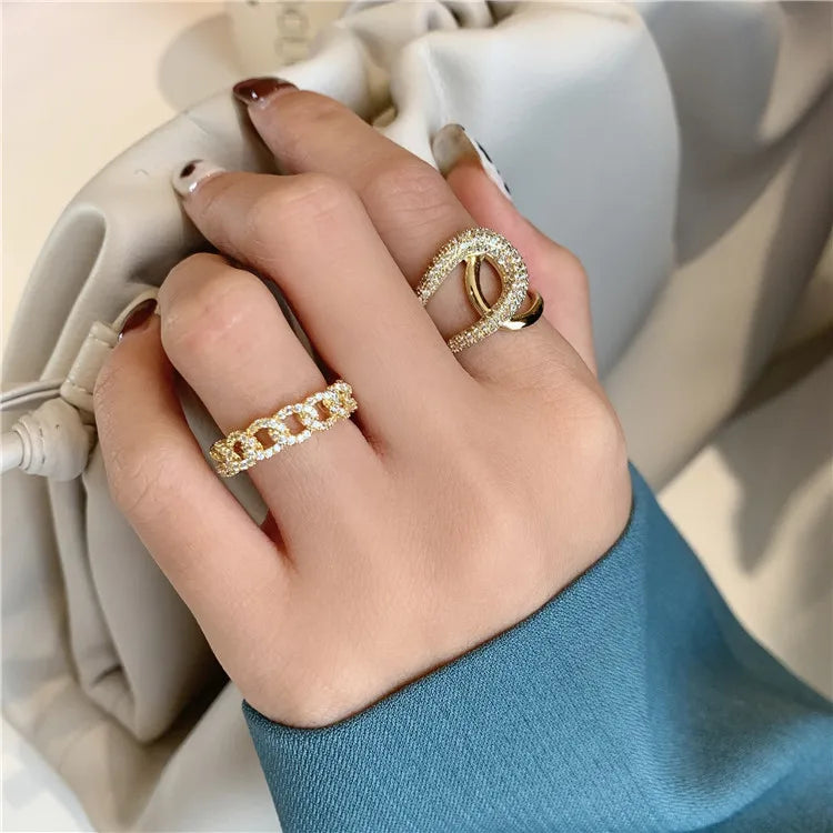 2020 New Metal Zircon Cross Gold Color Open Rings Fashion Korean Jewelry For Woman Luxury Wedding Party Girl's finger Unusual