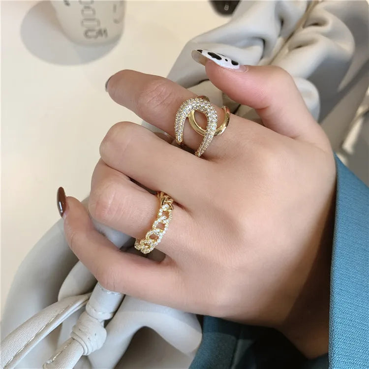 2020 New Metal Zircon Cross Gold Color Open Rings Fashion Korean Jewelry For Woman Luxury Wedding Party Girl's finger Unusual